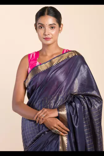 CHECKED ZARI SILK SAREE