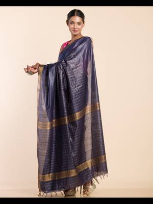 CHECKED ZARI SILK SAREE 4