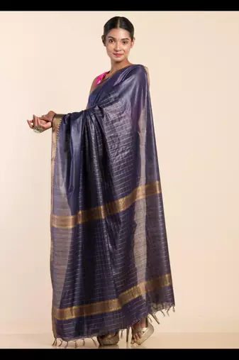 CHECKED ZARI SILK SAREE