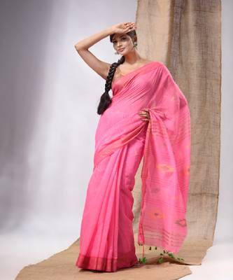 Pink Cotton Silk Handwoven Soft Saree With Sequins Work 1