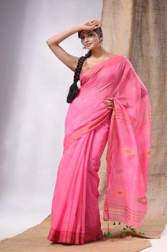 Pink Cotton Silk Handwoven Soft Saree With Sequins Work