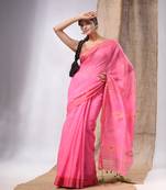 Pink Cotton Silk Handwoven Soft Saree With Sequins Work