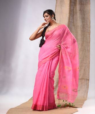 Pink Cotton Silk Handwoven Soft Saree With Sequins Work 2