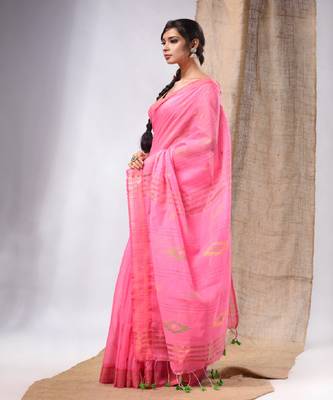 Pink Cotton Silk Handwoven Soft Saree With Sequins Work 3