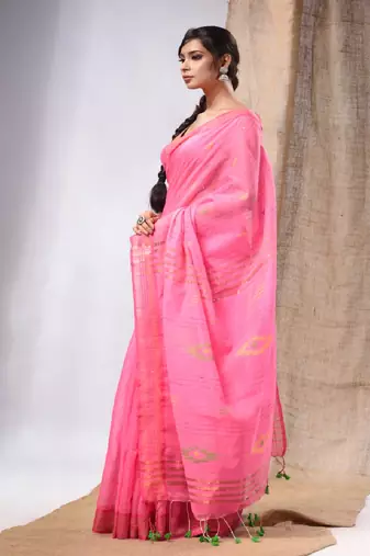 Pink Cotton Silk Handwoven Soft Saree With Sequins Work
