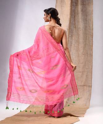 Pink Cotton Silk Handwoven Soft Saree With Sequins Work 4