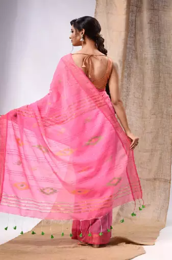 Pink Cotton Silk Handwoven Soft Saree With Sequins Work