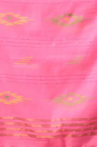 Pink Cotton Silk Handwoven Soft Saree With Sequins Work