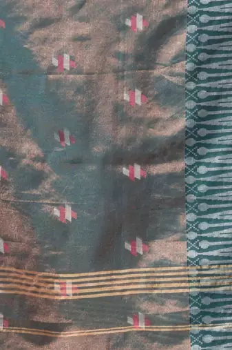 Teal Coloured Handwoven Tissue Saree With Woven Design