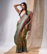 Moss Green Coloured Handwoven Tissue Saree With Woven Design