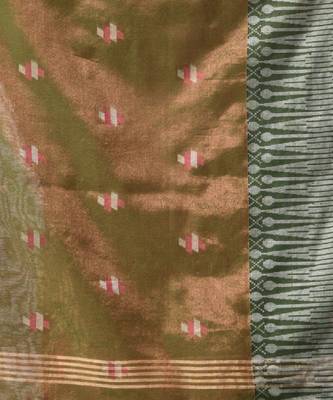 Moss Green Coloured Handwoven Tissue Saree With Woven Design 5