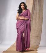 Purple Cotton Handwoven Soft Saree With Pompom