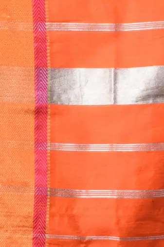 Beige Cotton Silk Handwoven Saree With Stripes Pallu