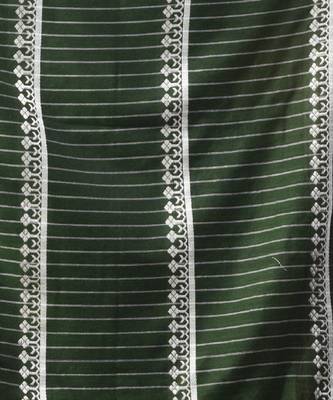 Moss Green Cotton Handwoven Saree With Stripes Pallu 5