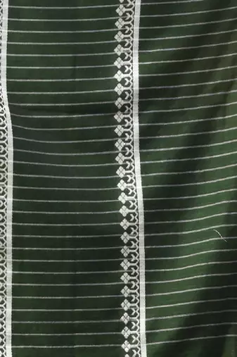 Moss Green Cotton Handwoven Saree With Stripes Pallu