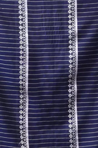 Blue Cotton Handwoven Saree With Stripes Pallu