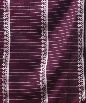 Purple Cotton Handwoven Saree With Stripes Pallu 5