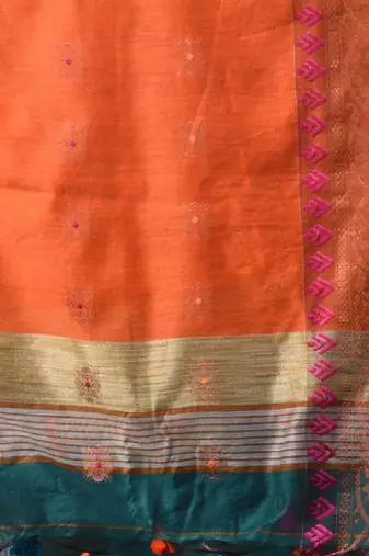 Teal Cotton Silk Handwoven Saree With Foral Borders