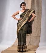 Mahendi Green Cotton Silk Handwoven Saree With Texture Borders