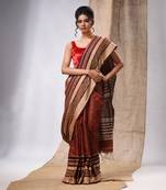 Maroon Cotton Silk Handwoven Saree With Texture Borders