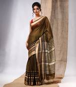Green Cotton Silk Handwoven Saree With Texture Borders