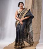 Blue Cotton Silk Handwoven Saree With Texture Borders