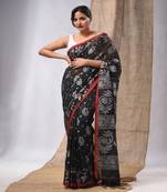 Black Cotton  Handwoven Saree With Floral Design