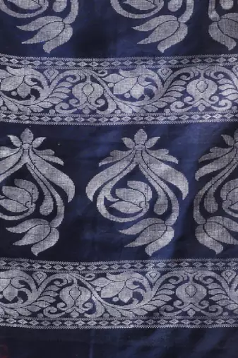 Navy Blue Cotton  Handwoven Saree With Floral Design