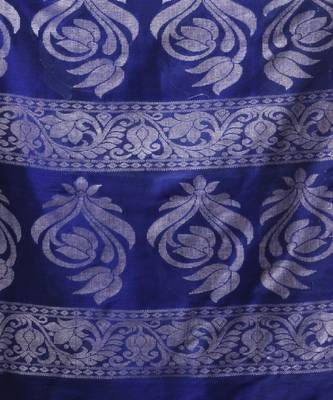 Royal Blue Cotton  Handwoven Saree With Floral Design 5