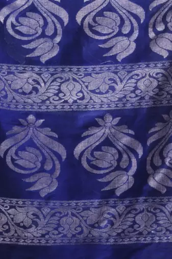 Royal Blue Cotton  Handwoven Saree With Floral Design