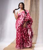 Fuchsia Cotton Handwoven Saree With Woven Jamdani Borders