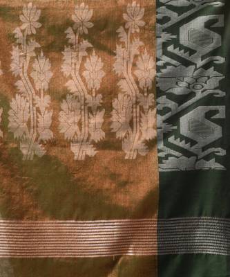 Moss Green Tissue Handwoven Saree With Jamdani Borders 5