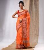 OrangeTissue Handwoven Saree With Jamdani Borders
