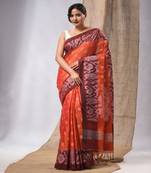 Orange Tissue Handwoven Saree With Jamdani Borders