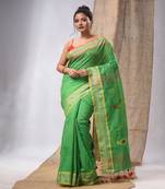 Green Cotton Silk Handwoven Soft Saree With Sequins Work