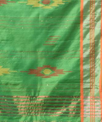 Green Cotton Silk Handwoven Soft Saree With Sequins Work 5