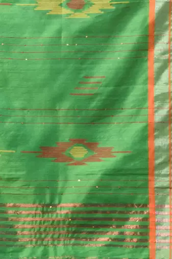 Green Cotton Silk Handwoven Soft Saree With Sequins Work