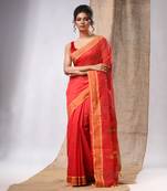 Red Cotton Silk Handwoven Soft Saree With Sequins Work