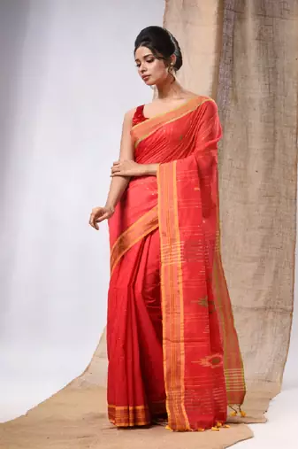 Red Cotton Silk Handwoven Soft Saree With Sequins Work