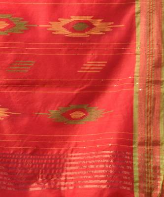 Red Cotton Silk Handwoven Soft Saree With Sequins Work 5