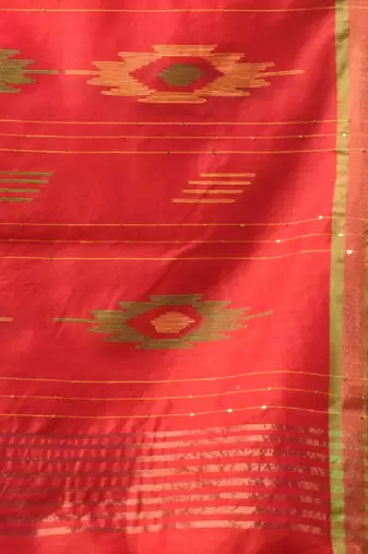 Red Cotton Silk Handwoven Soft Saree With Sequins Work