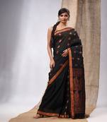 Black Linen Handwoven Saree With Zari Woven Nakshi Design