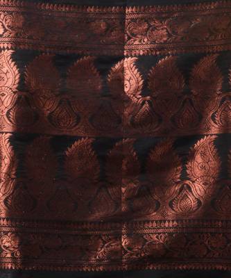 Black Linen Handwoven Saree With Zari Woven Nakshi Design 5