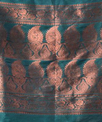 Teal Linen Handwoven Saree With Zari Woven Nakshi Design 5