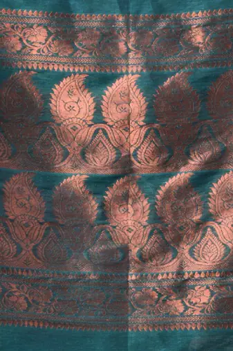 Teal Linen Handwoven Saree With Zari Woven Nakshi Design