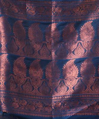Teal Blue Linen Handwoven Saree With Zari Woven Nakshi Design 5