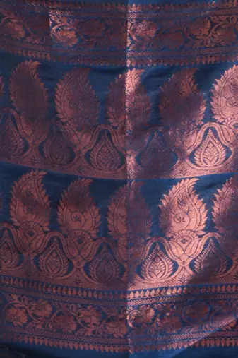 Teal Blue Linen Handwoven Saree With Zari Woven Nakshi Design