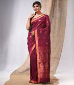 Magenta Linen Handwoven Saree With Zari Woven Nakshi Design