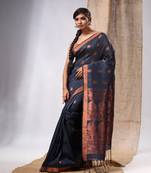 Grey Linen Handwoven Saree With Zari Woven Nakshi Design