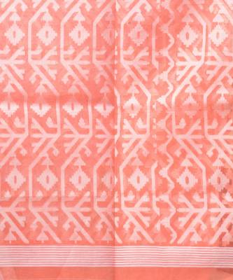 Peach Muslin Handwoven Saree With Jamdani Designs 5